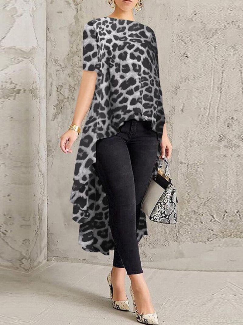 100 % Polyesteri Leopard Print High Low Pusero Naisille