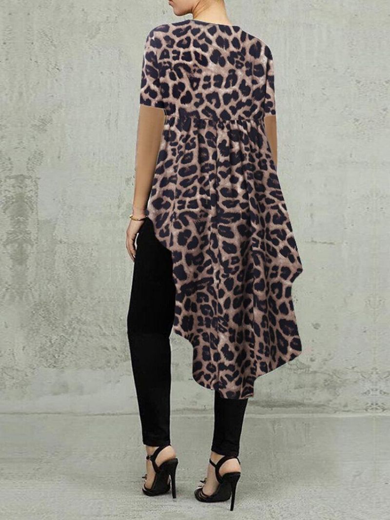 100 % Polyesteri Leopard Print High Low Pusero Naisille