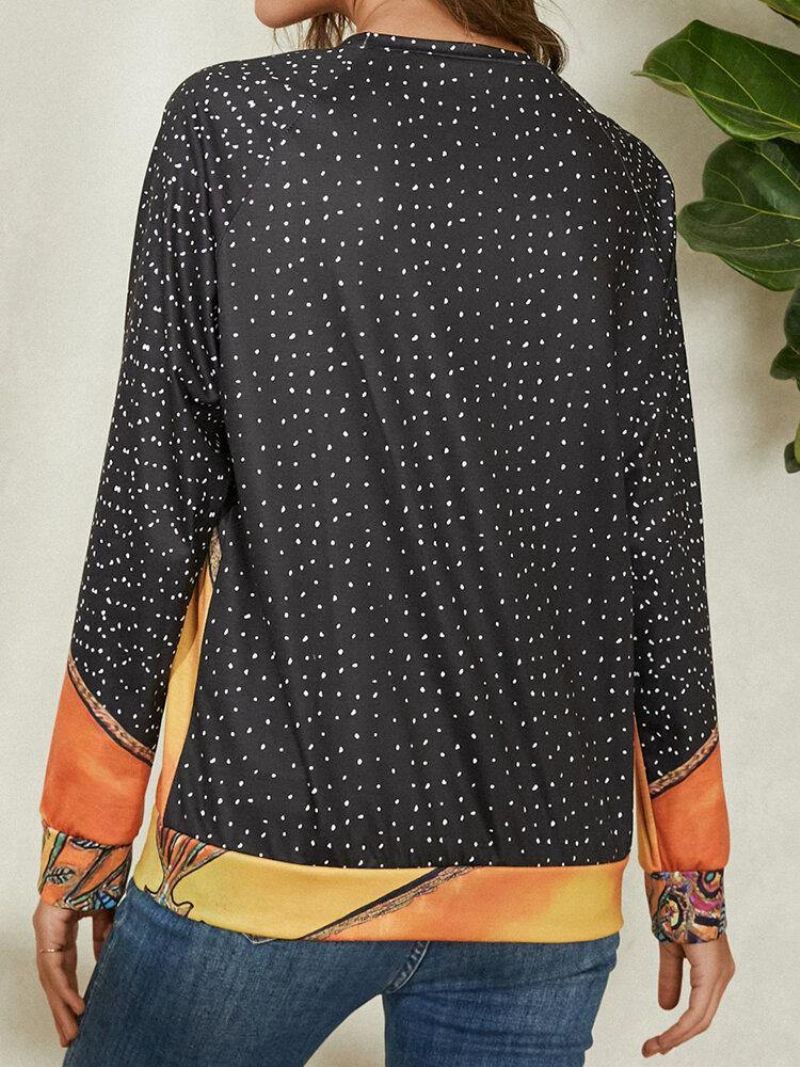 Naisten Sarjakuva Cat Spot Print Pyöreäkaula-Aukkoinen Rento Raglan Sleeve Puserot