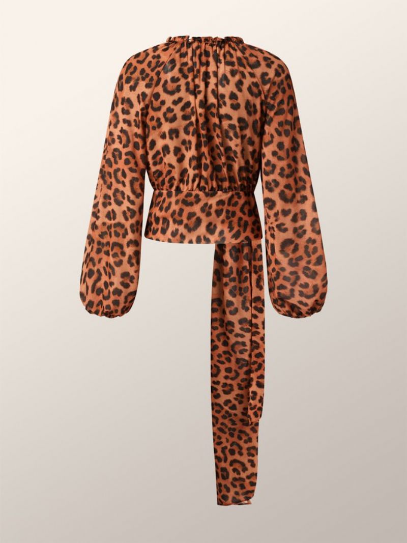 Pitkähihainen Fit High Waist Leopard Urban Chiffon Top