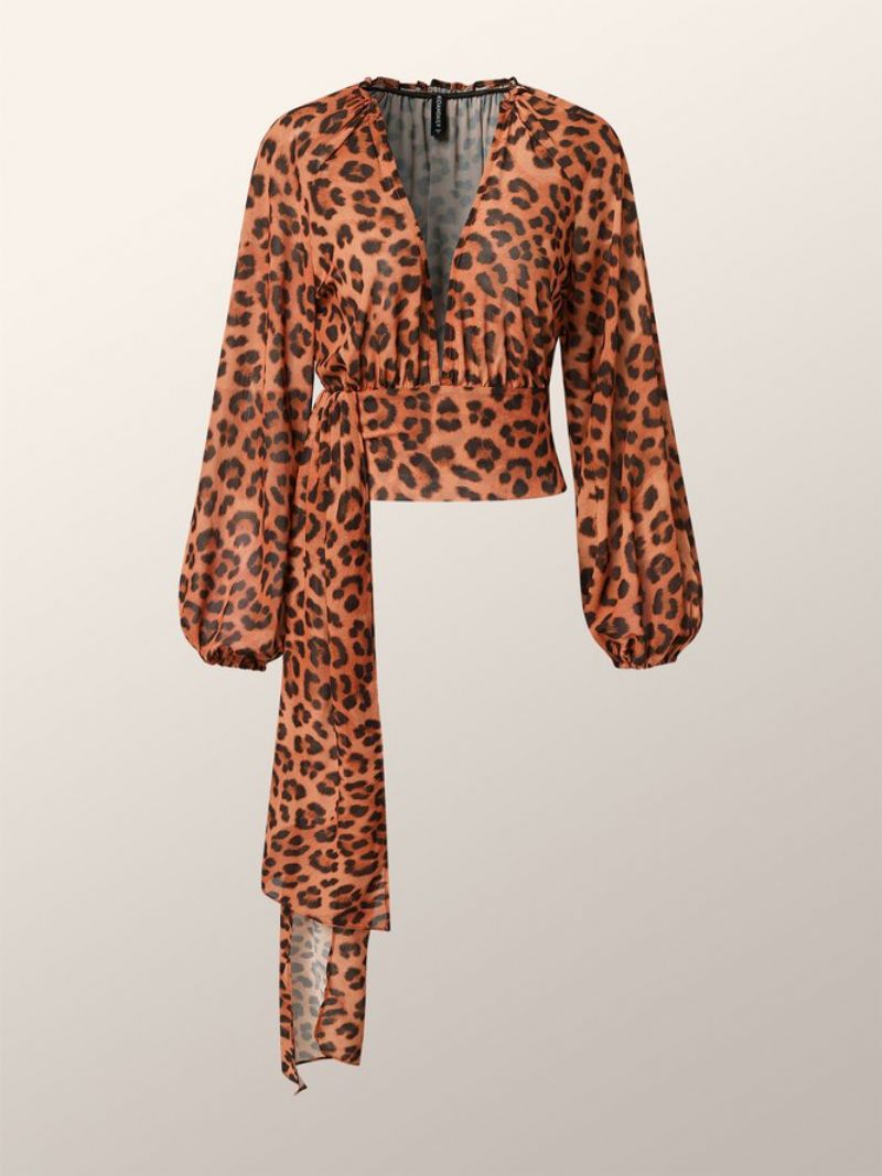 Pitkähihainen Fit High Waist Leopard Urban Chiffon Top