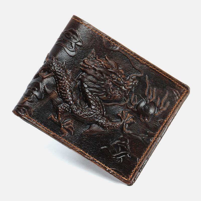 Miesten Aidosta Nahasta Valmistettu 3D Dragon Pattern Retro Fashion Nahkainen Korttikotelo