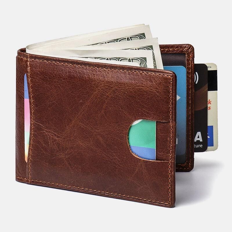 Miesten Aitoa Nahkaa Vintage Business Lehmännahkainen Rfid Monikorttipaikka Money Clip Korttikotelo Lompakko