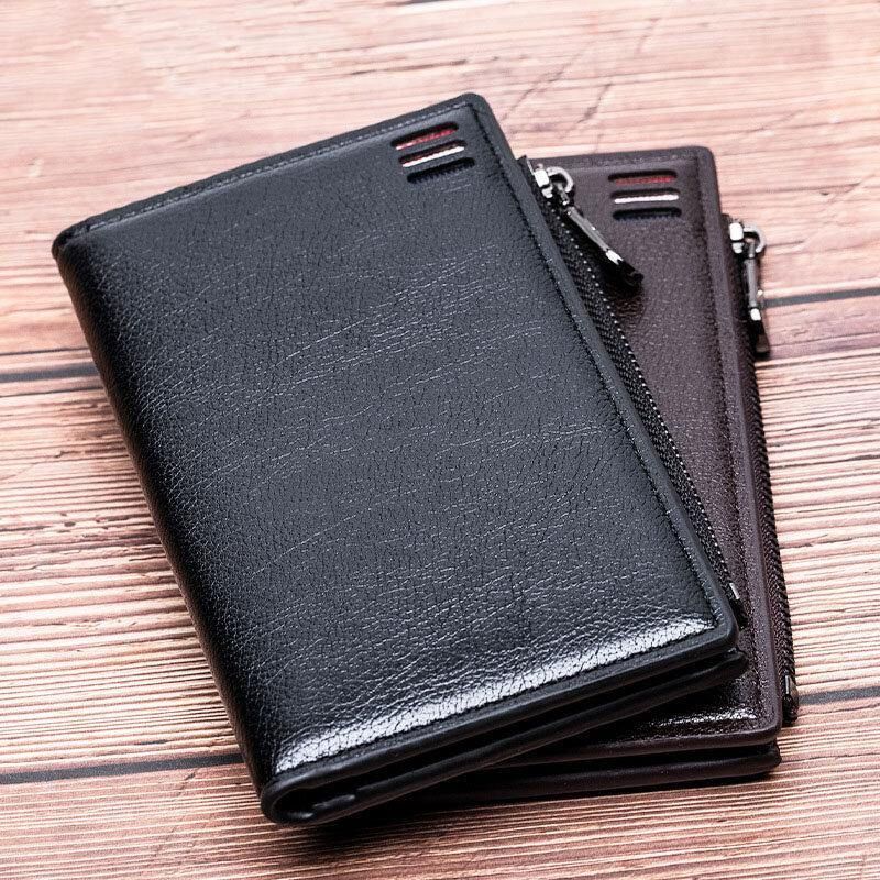 Miesten Tekonahka Retro Business Multi-Slot Hand Carry Card Holder Lompakko Kytkin Kukkaro