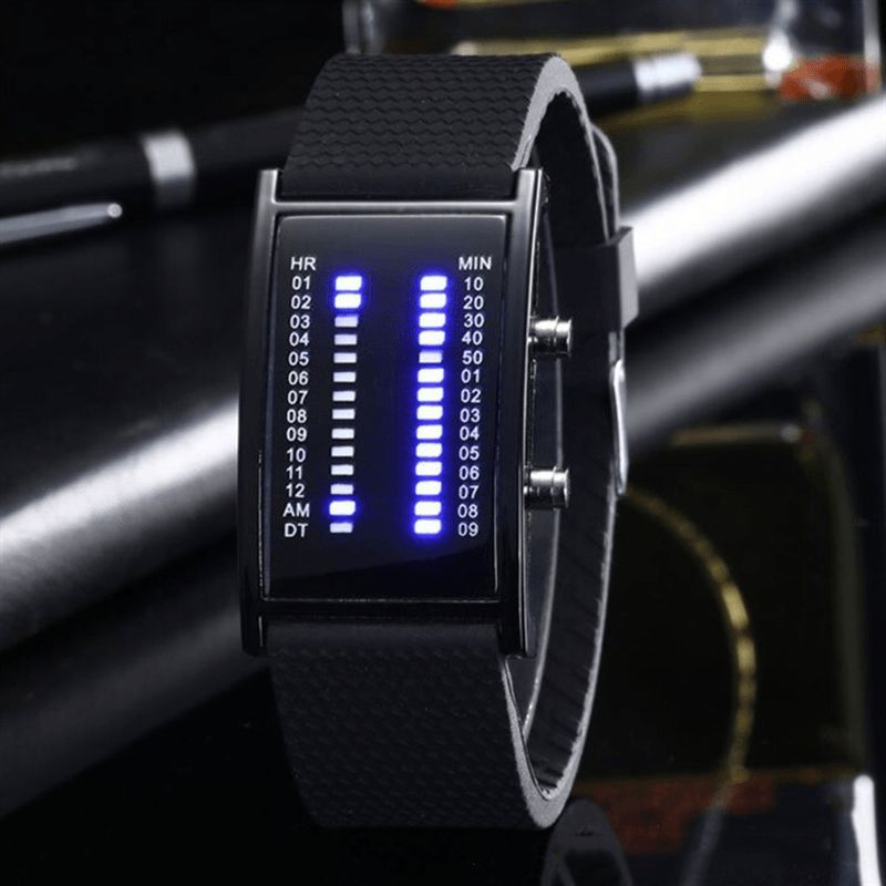 Binäärinen Led-Näyttö Miesten Business Watch Double Row Light Calendar Digital Watch