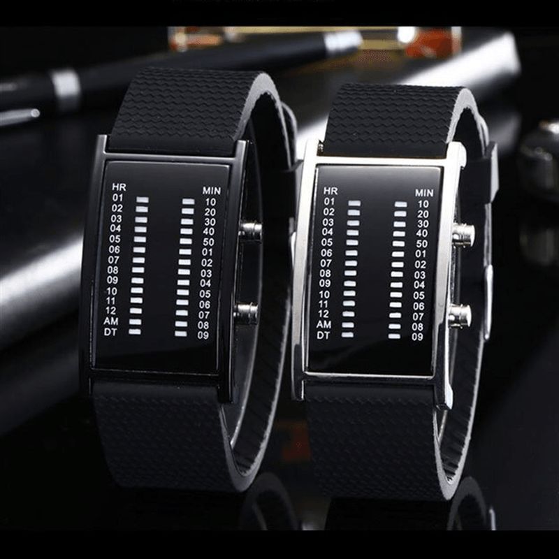 Binäärinen Led-Näyttö Miesten Business Watch Double Row Light Calendar Digital Watch