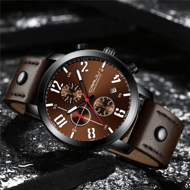 Crrju 2215 Chronograph Casual Style Miesten Rannekello Valaisinnäytöllinen Kvartsikello