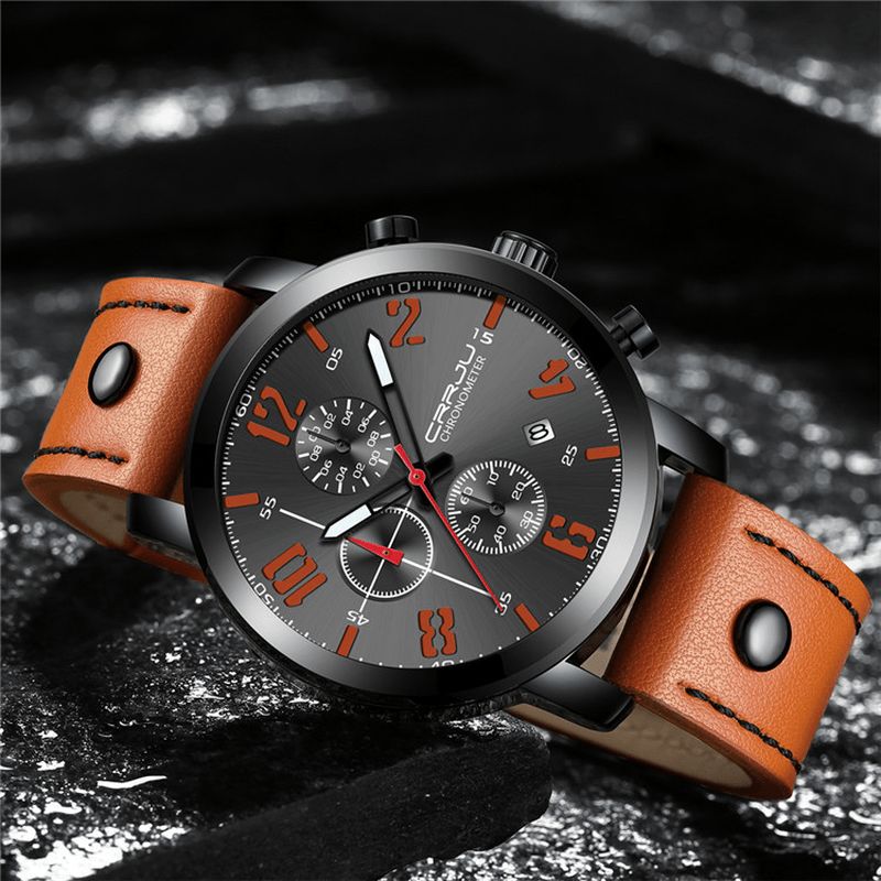 Crrju 2215 Chronograph Casual Style Miesten Rannekello Valaisinnäytöllinen Kvartsikello