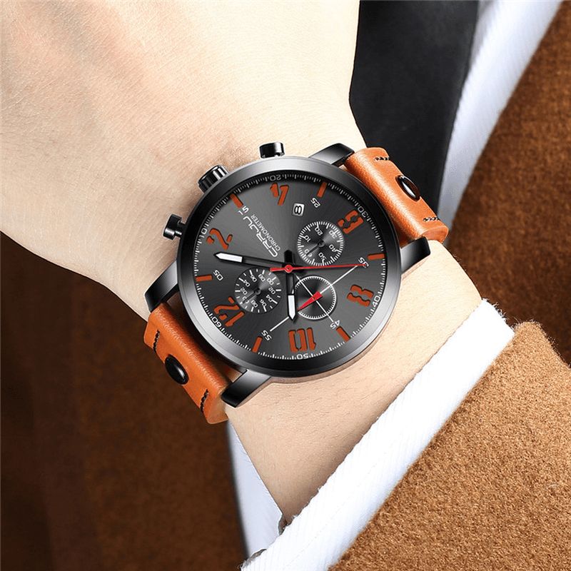 Crrju 2215 Chronograph Casual Style Miesten Rannekello Valaisinnäytöllinen Kvartsikello