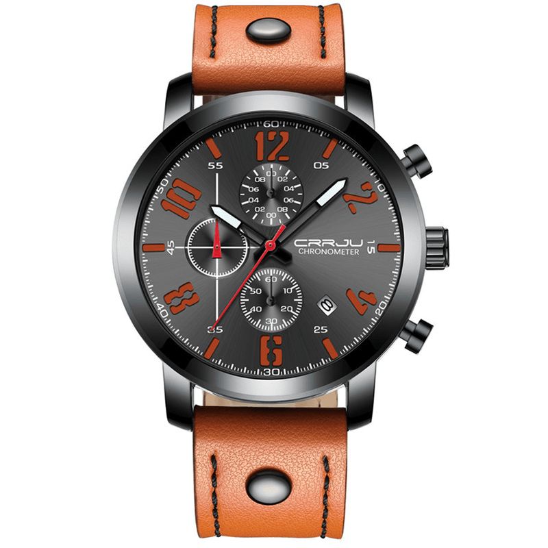 Crrju 2215 Chronograph Casual Style Miesten Rannekello Valaisinnäytöllinen Kvartsikello