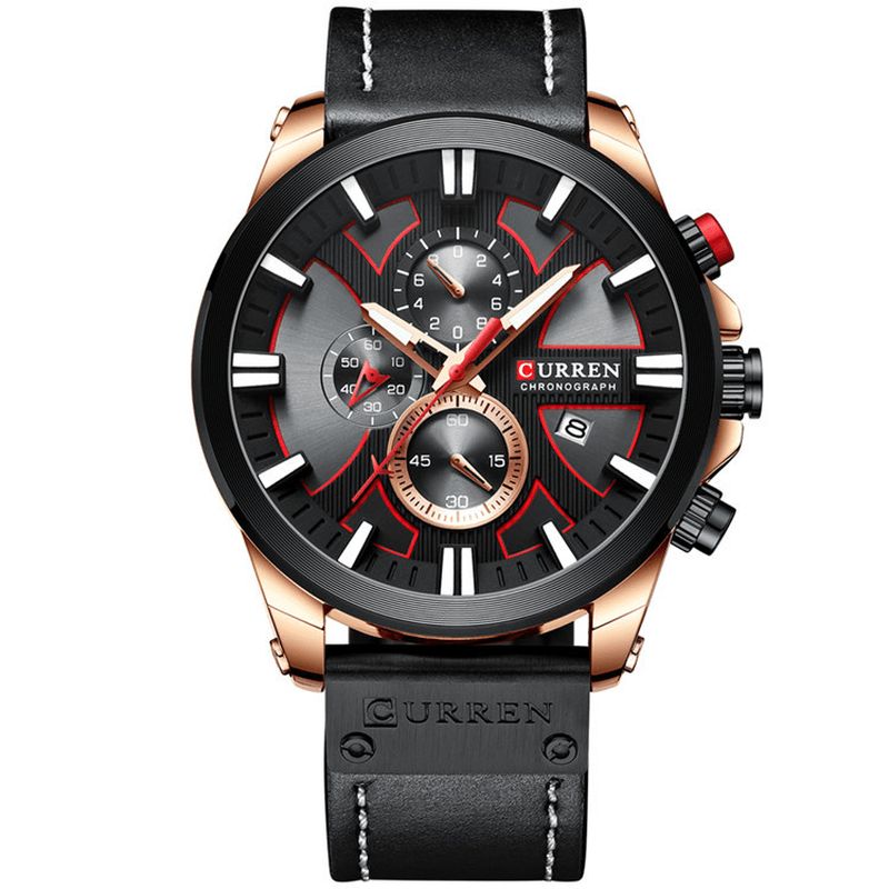 Curren 8346 Chronograph Sport Miesten Rannekello Nahkainen Rannekello Kvartsikello