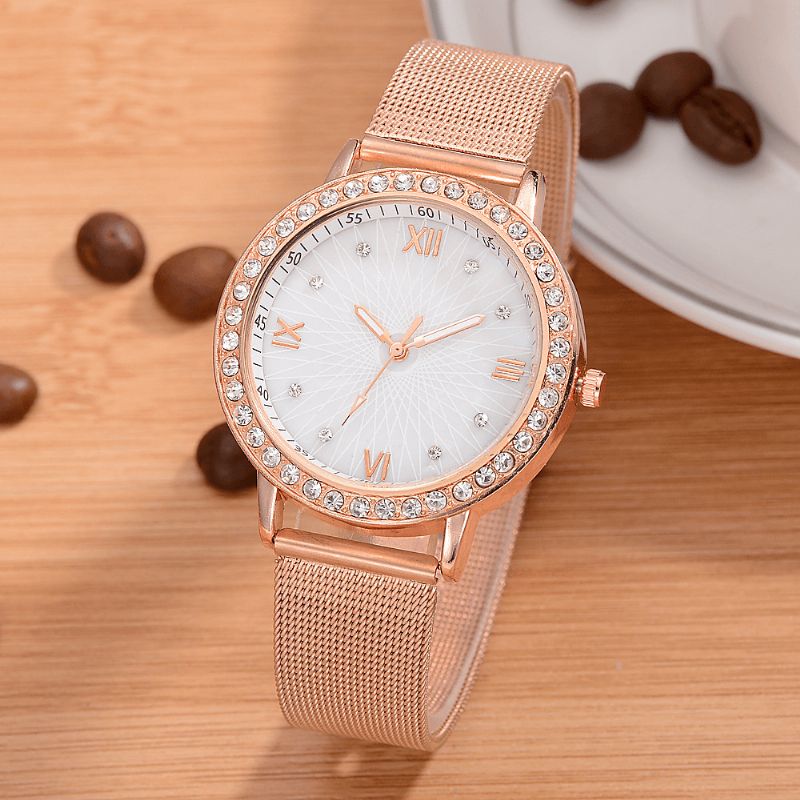 Deffrun Casual Style Crystal Naisten Rannekellot Full Steel Band Quartz Kellot