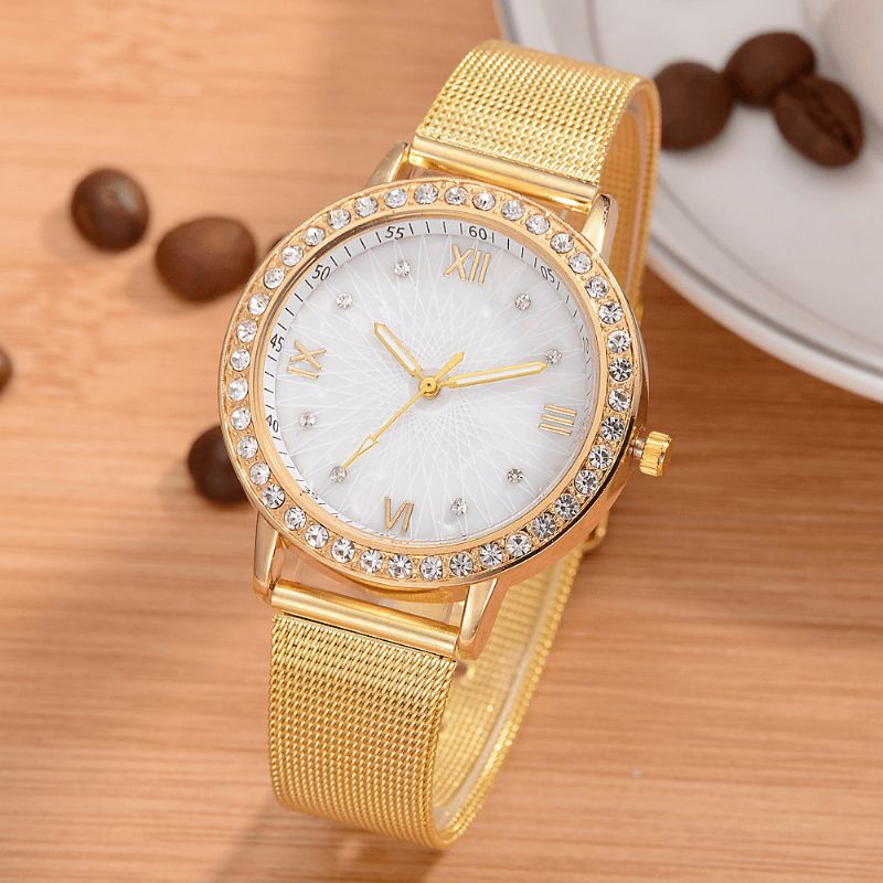 Deffrun Casual Style Crystal Naisten Rannekellot Full Steel Band Quartz Kellot