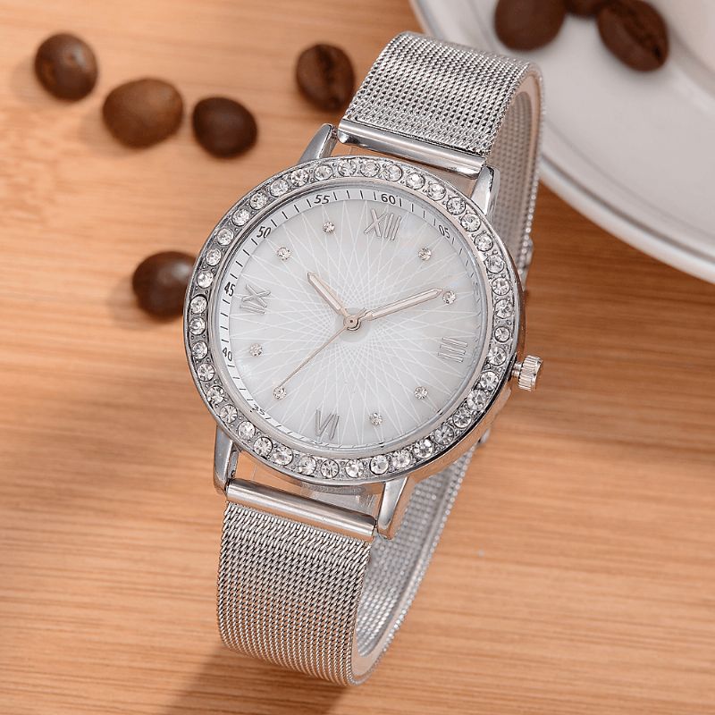 Deffrun Casual Style Crystal Naisten Rannekellot Full Steel Band Quartz Kellot