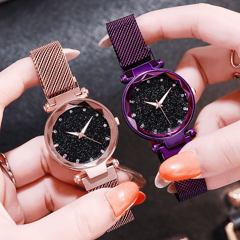 Deffrun Milan Strap Fashion Starry Sky Magnetic Lads Watch Starry Sky Watch Naisten Kvartsikello