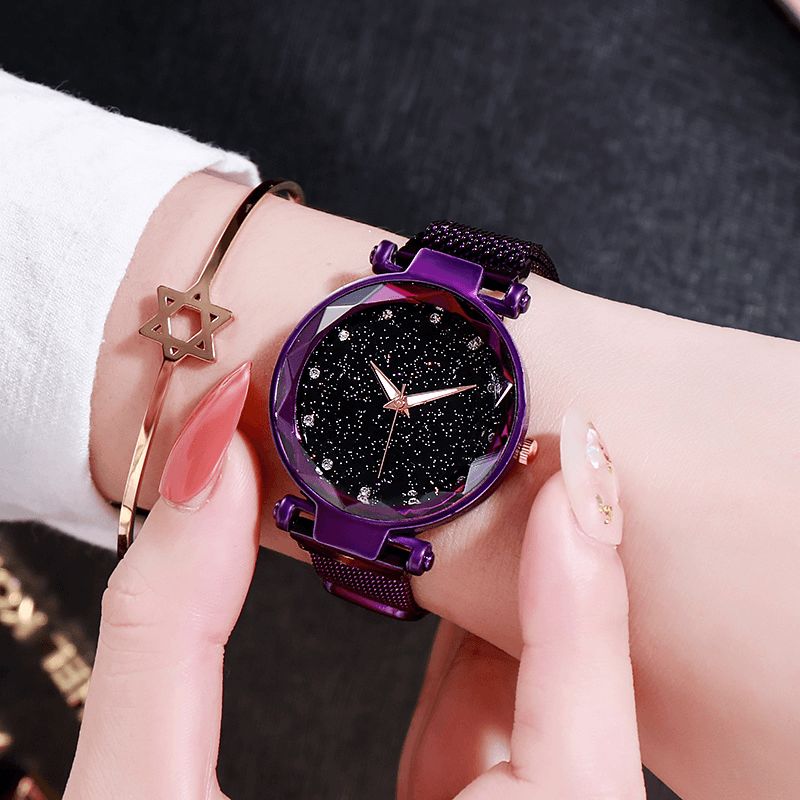 Deffrun Milan Strap Fashion Starry Sky Magnetic Lads Watch Starry Sky Watch Naisten Kvartsikello