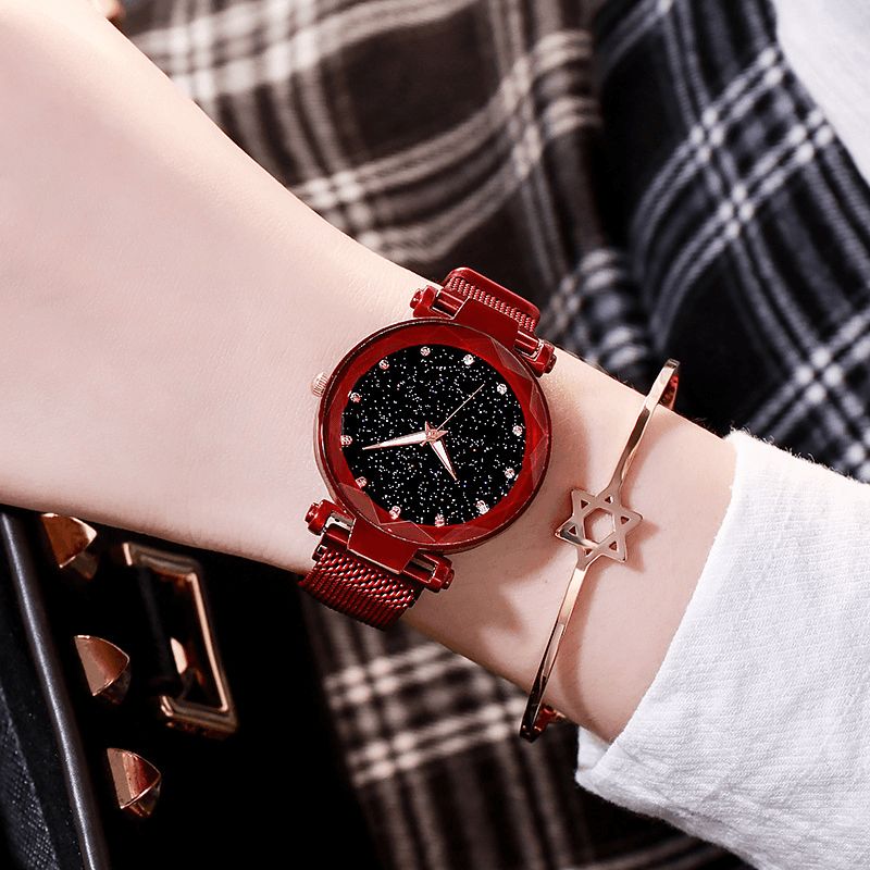 Deffrun Milan Strap Fashion Starry Sky Magnetic Lads Watch Starry Sky Watch Naisten Kvartsikello