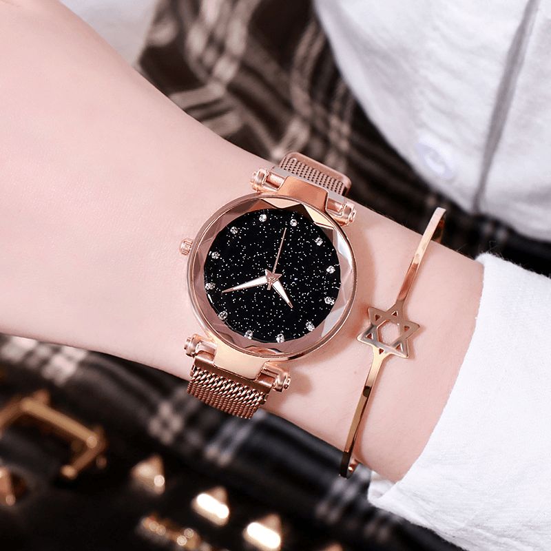 Deffrun Milan Strap Fashion Starry Sky Magnetic Lads Watch Starry Sky Watch Naisten Kvartsikello