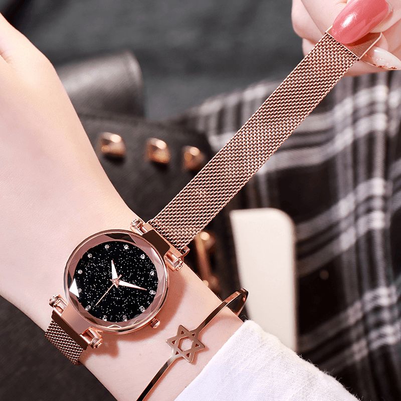 Deffrun Milan Strap Fashion Starry Sky Magnetic Lads Watch Starry Sky Watch Naisten Kvartsikello