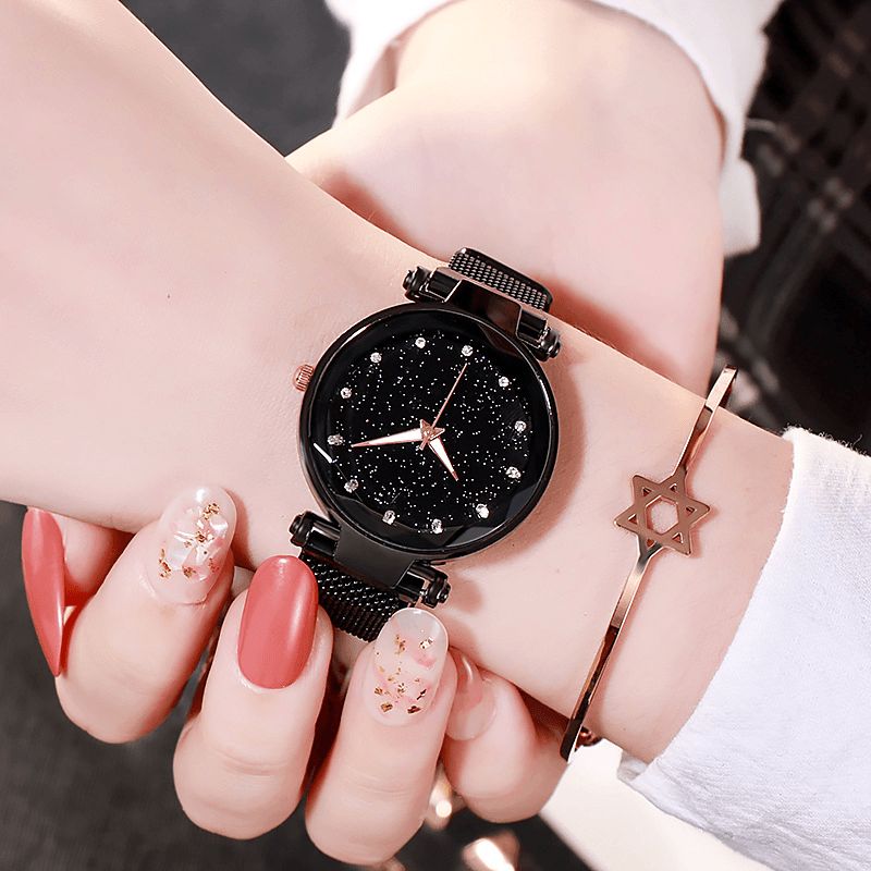 Deffrun Milan Strap Fashion Starry Sky Magnetic Lads Watch Starry Sky Watch Naisten Kvartsikello