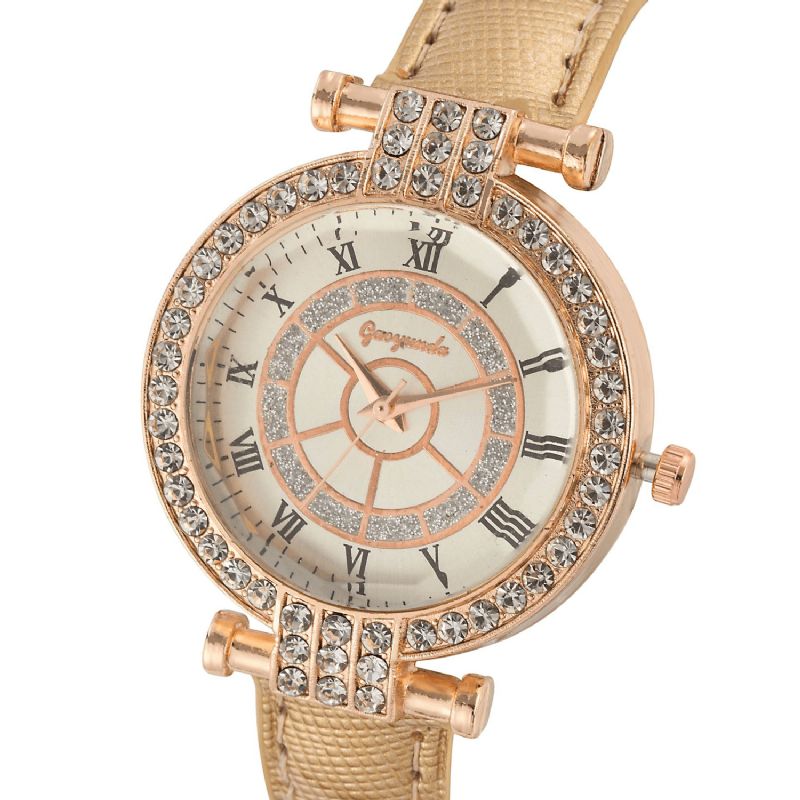 Deffrun Nahkaranneke Naisten Rannekello Casual Style Crystal Quartz Watch