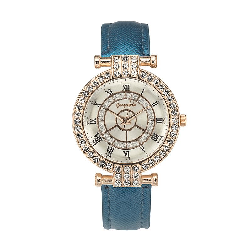 Deffrun Nahkaranneke Naisten Rannekello Casual Style Crystal Quartz Watch