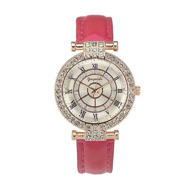 Deffrun Nahkaranneke Naisten Rannekello Casual Style Crystal Quartz Watch