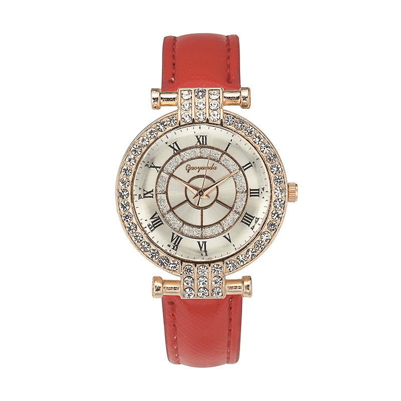 Deffrun Nahkaranneke Naisten Rannekello Casual Style Crystal Quartz Watch