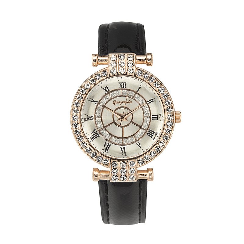 Deffrun Nahkaranneke Naisten Rannekello Casual Style Crystal Quartz Watch