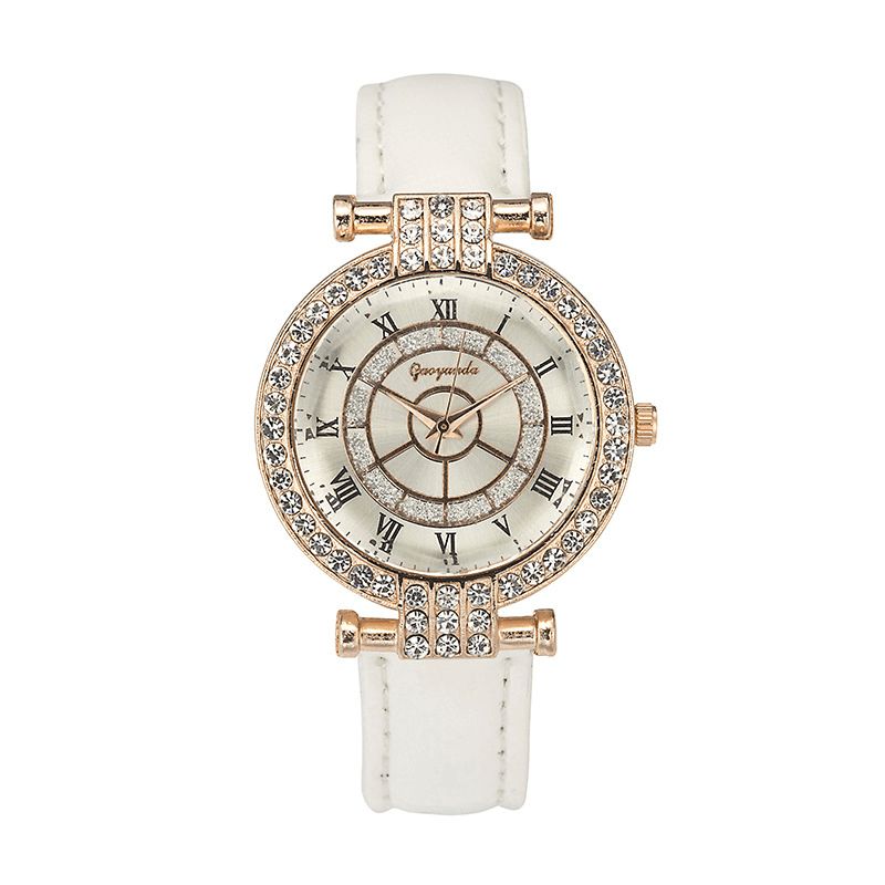 Deffrun Nahkaranneke Naisten Rannekello Casual Style Crystal Quartz Watch