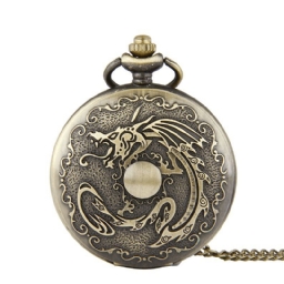 Deffrun Retro Bronze Klassinen Dragon Pattern Chain Quartz Taskukello