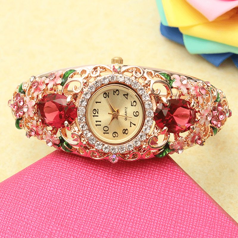 Deffrun Retro Style Naisten Rannekello Kukka Diamond Quartz Watch