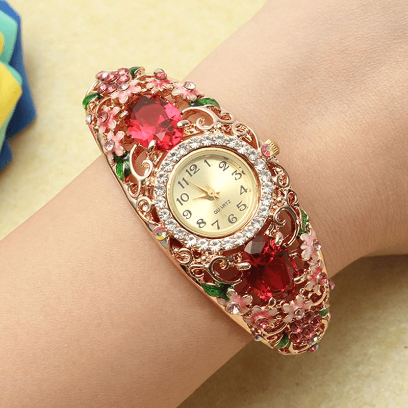 Deffrun Retro Style Naisten Rannekello Kukka Diamond Quartz Watch