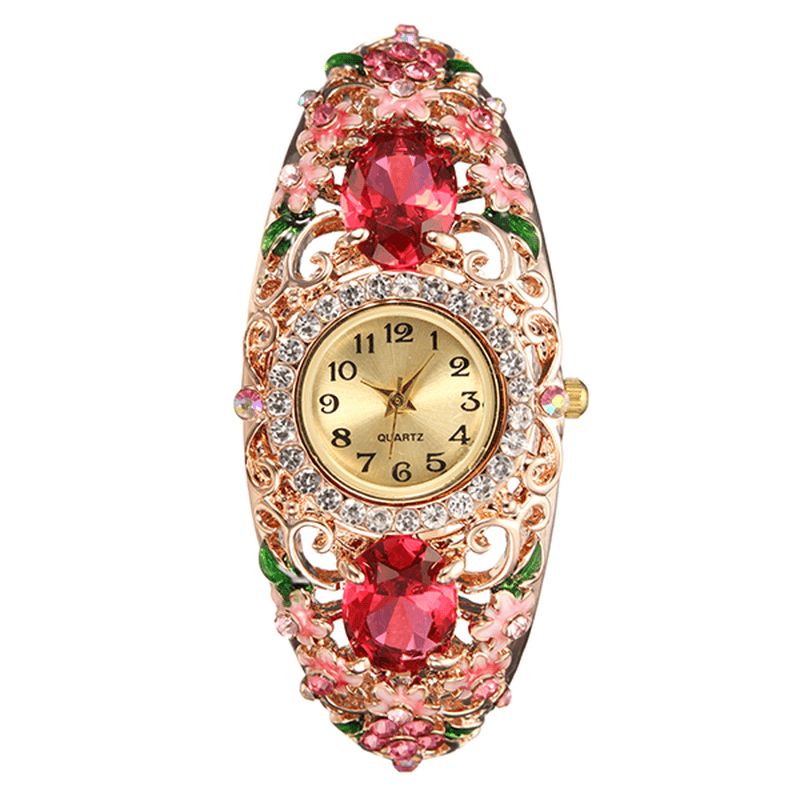 Deffrun Retro Style Naisten Rannekello Kukka Diamond Quartz Watch