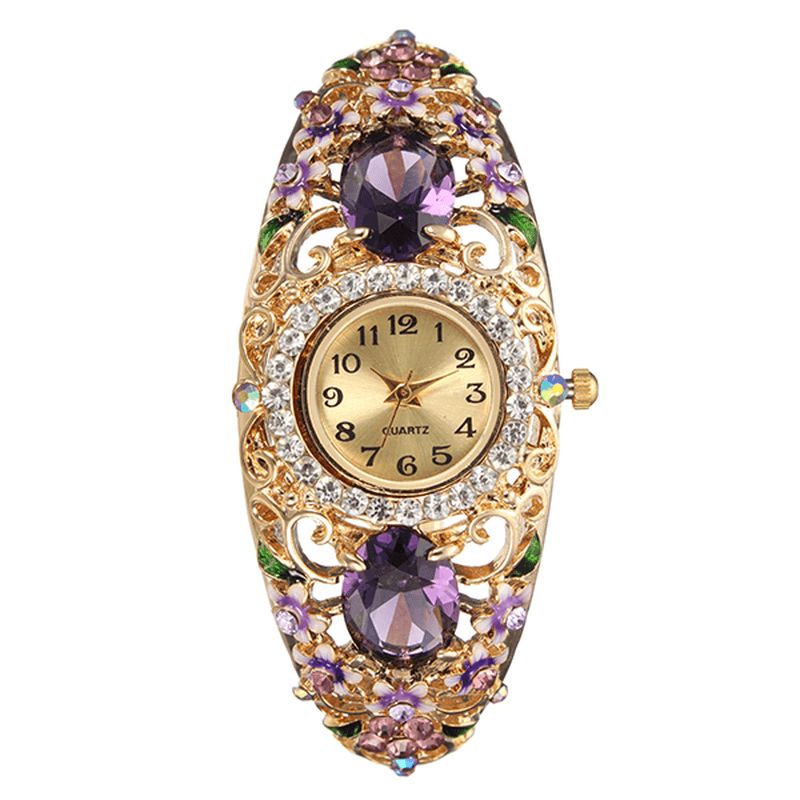 Deffrun Retro Style Naisten Rannekello Kukka Diamond Quartz Watch