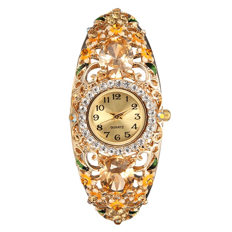 Deffrun Retro Style Naisten Rannekello Kukka Diamond Quartz Watch