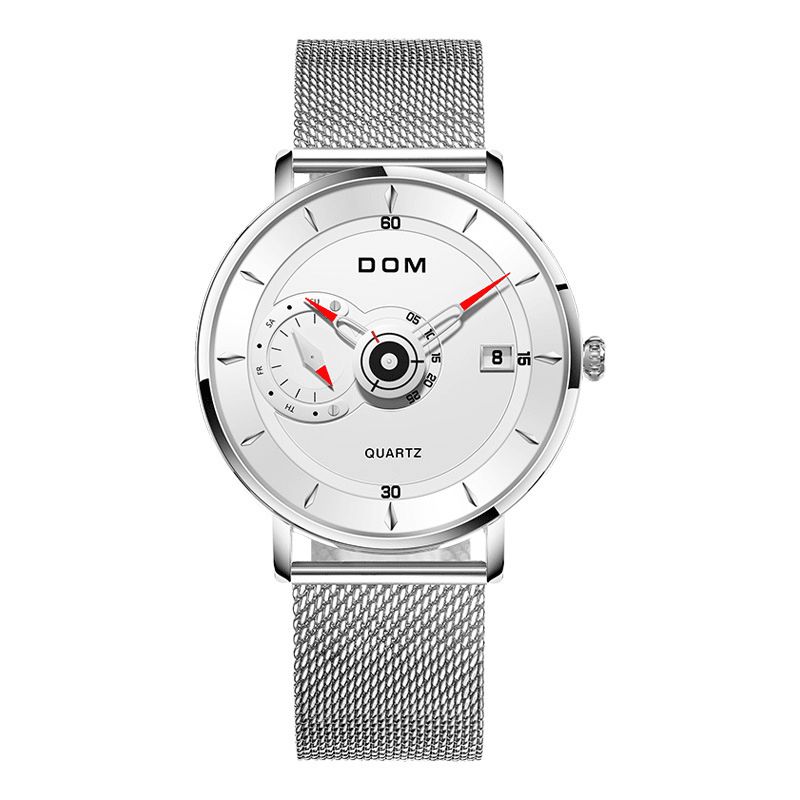 Dom M-1299 Ultraohut Bisnestyylinen Miesten Rannekello Täysteräsnauha Creative Quartz Watch