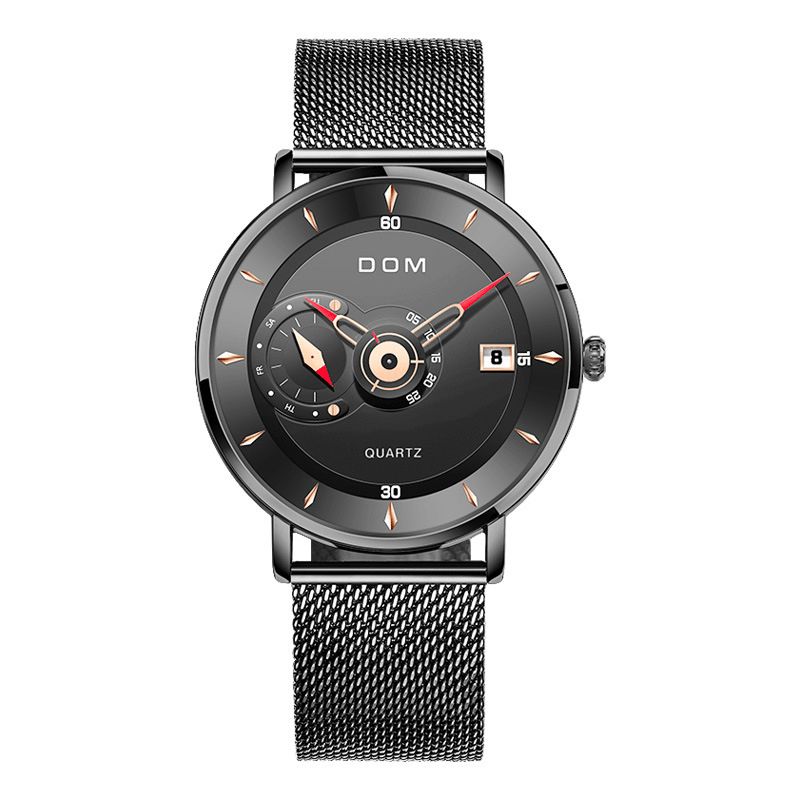 Dom M-1299 Ultraohut Bisnestyylinen Miesten Rannekello Täysteräsnauha Creative Quartz Watch