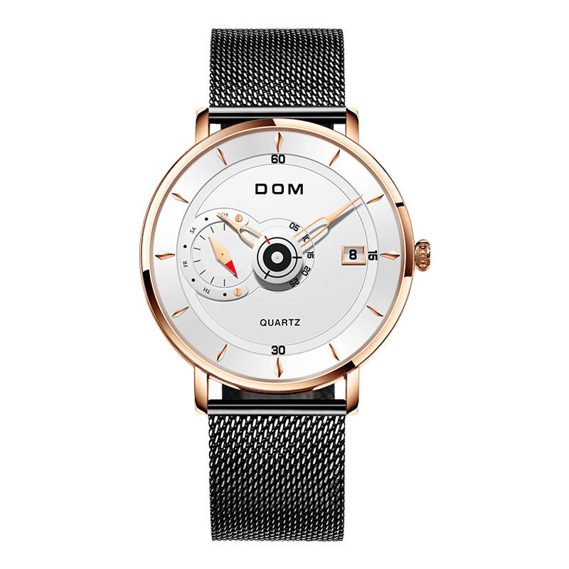 Dom M-1299 Ultraohut Bisnestyylinen Miesten Rannekello Täysteräsnauha Creative Quartz Watch