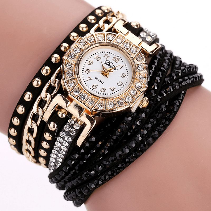 Duoya Luxury Nation Style Crystal Gold Rannekellot Naisten Vintage Quartz Rannekellot