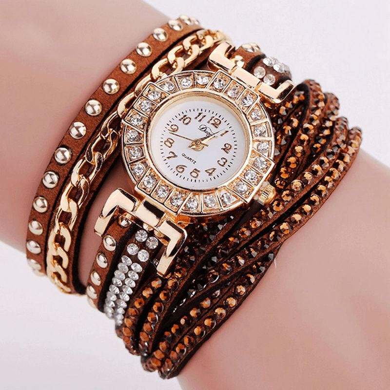 Duoya Luxury Nation Style Crystal Gold Rannekellot Naisten Vintage Quartz Rannekellot