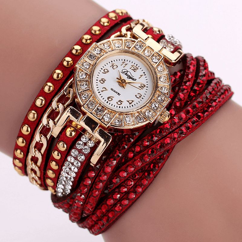 Duoya Luxury Nation Style Crystal Gold Rannekellot Naisten Vintage Quartz Rannekellot