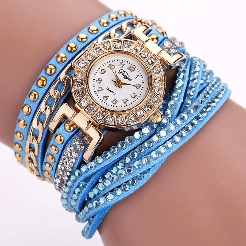 Duoya Luxury Nation Style Crystal Gold Rannekellot Naisten Vintage Quartz Rannekellot