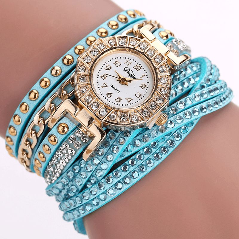 Duoya Luxury Nation Style Crystal Gold Rannekellot Naisten Vintage Quartz Rannekellot