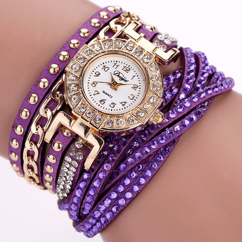 Duoya Luxury Nation Style Crystal Gold Rannekellot Naisten Vintage Quartz Rannekellot