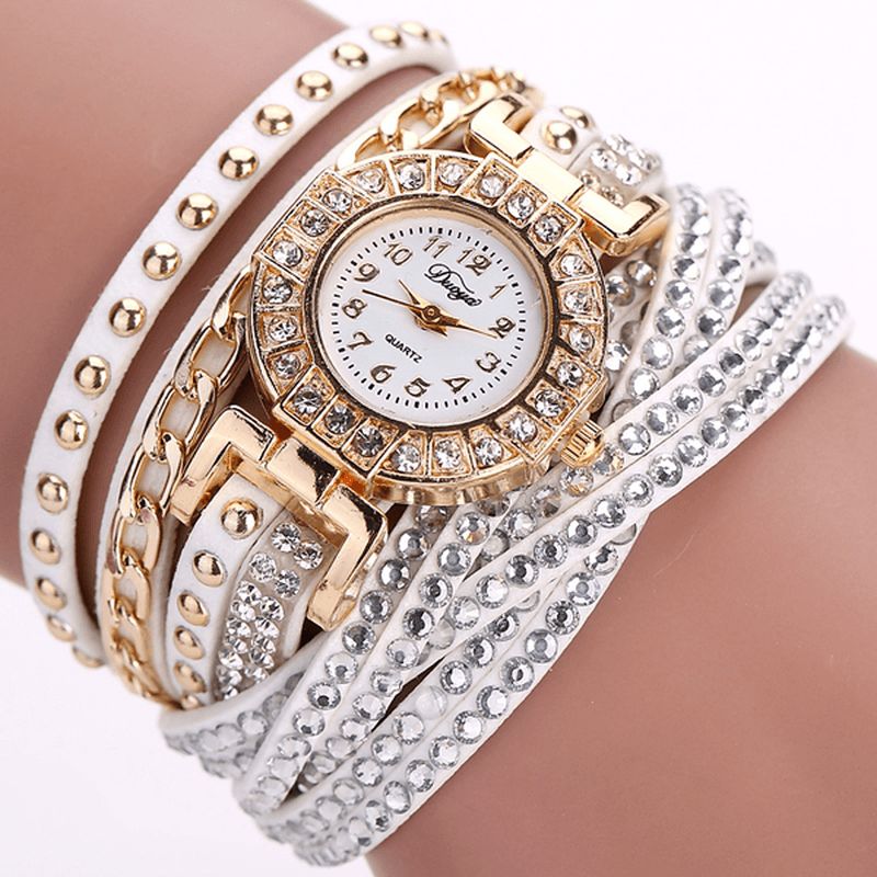 Duoya Luxury Nation Style Crystal Gold Rannekellot Naisten Vintage Quartz Rannekellot