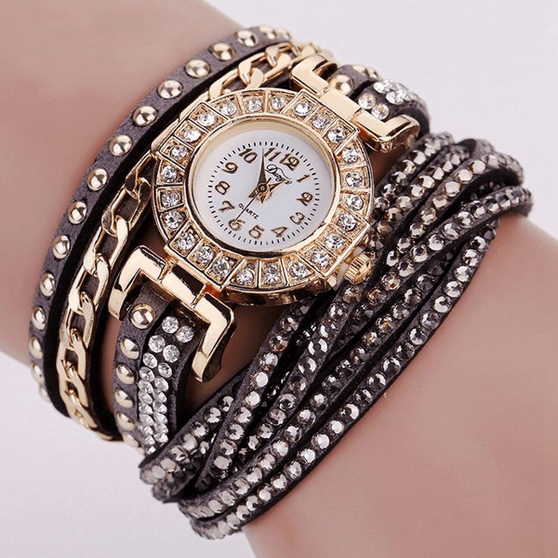 Duoya Luxury Nation Style Crystal Gold Rannekellot Naisten Vintage Quartz Rannekellot