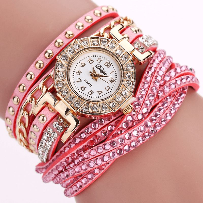 Duoya Luxury Nation Style Crystal Gold Rannekellot Naisten Vintage Quartz Rannekellot