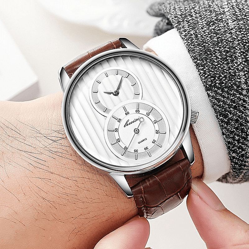 Fashion Dial Organ Stripe Kaksi Luovaa Kellotaulu Nahkaa Miesten Kello Classic Quartz Watch