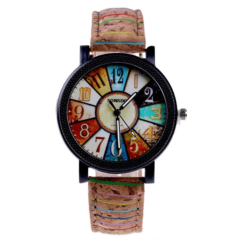 Fshion Naisten Watch Color Dial Retro Quartz Watch